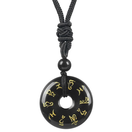 Green Tara Mantra Crystal Black Obsidian Fulfilment Pendant Green Tara Mantra Crystal Black Obsidian Fulfilment Pendant