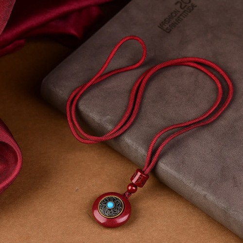 Cinnabar Six True Words 'Om Mani Padme Hum' Blessing Necklace Cinnabar Six True Words 'Om Mani Padme Hum' Blessing Necklace