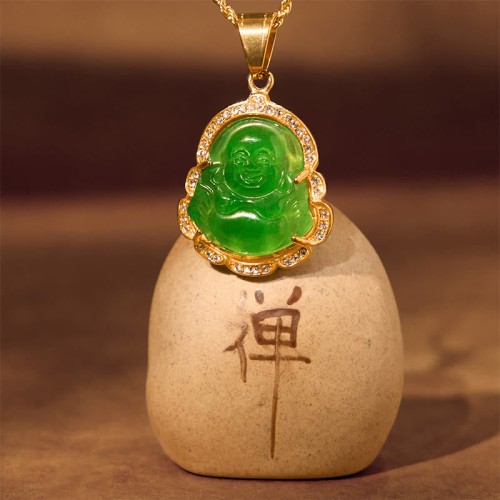 18K Gold Filled Laughing Buddha Jade Luck Necklace 18K Gold Filled Laughing Buddha Jade Luck Necklace