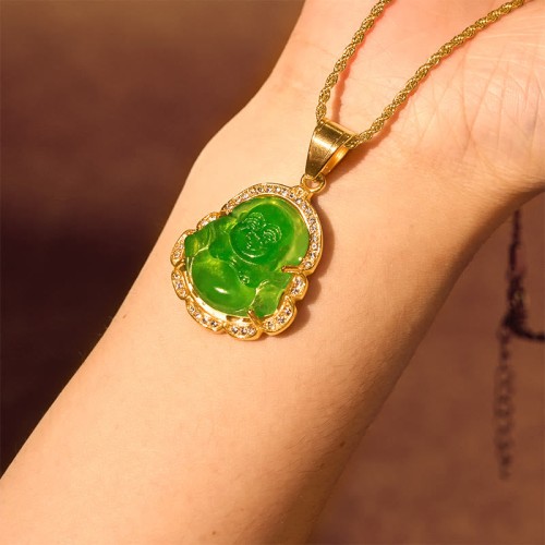 18K Gold Filled Laughing Buddha Jade Luck Necklace 18K Gold Filled Laughing Buddha Jade Luck Necklace