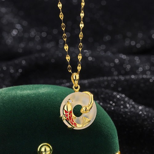 Chalcedony Peace Buckle Koi Snake Year Necklace Chalcedony Peace Buckle Koi Snake Year Necklace