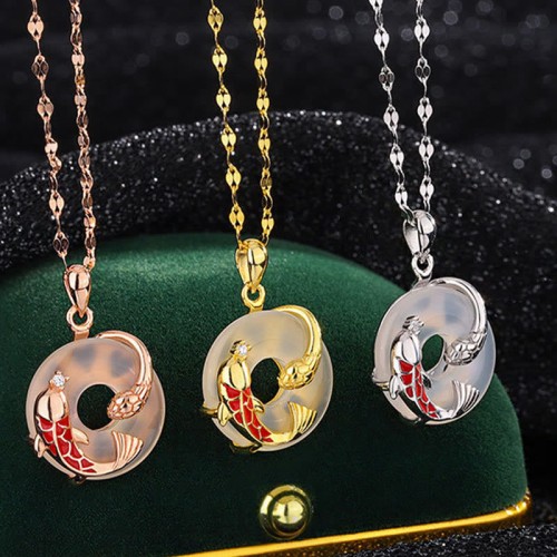 Chalcedony Peace Buckle Koi Snake Year Necklace Chalcedony Peace Buckle Koi Snake Year Necklace