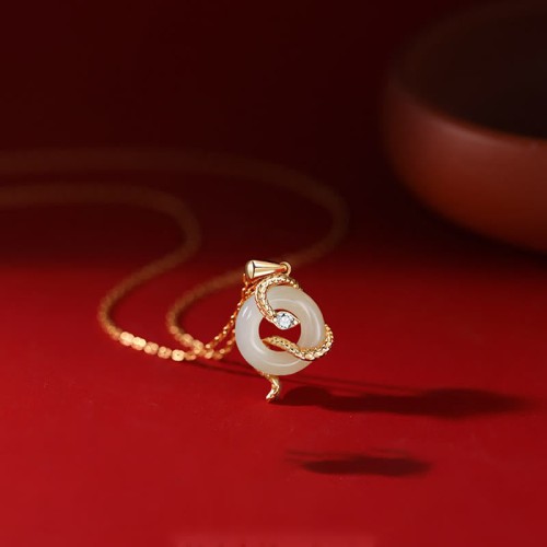 Hetian Jade Snake Year Peace Buckle Luck Necklace Hetian Jade Snake Year Peace Buckle Luck Necklace