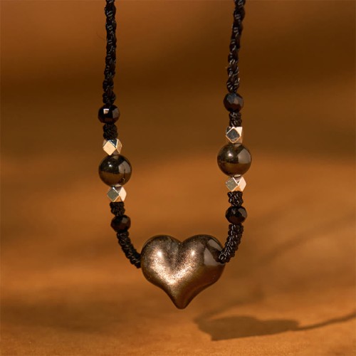 Silver Sheen Obsidian Heart Protection Pendant