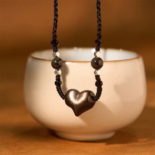 Silver Sheen Obsidian Heart Protection Pendant