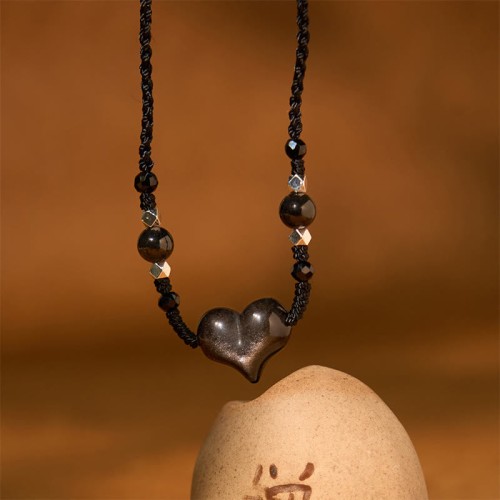 Silver Sheen Obsidian Heart Protection Pendant