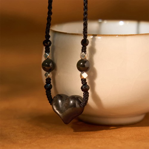 Silver Sheen Obsidian Heart Protection Pendant