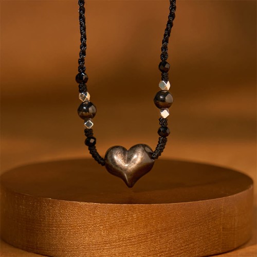 Silver Sheen Obsidian Heart Protection Pendant