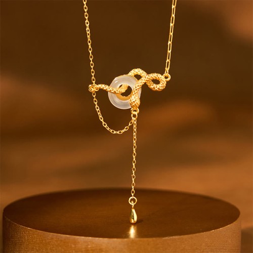 Chalcedony Fu Character Snake Harmony Pendant