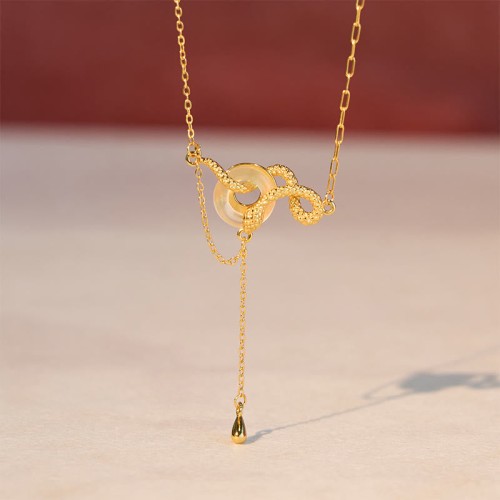 Chalcedony Fu Character Snake Harmony Pendant