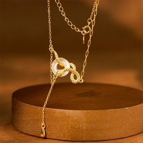 Chalcedony Fu Character Snake Harmony Pendant