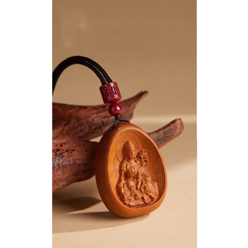 Peach Wood Cinnabar Zodiac Om Mani Padme Hum Necklace Peach Wood Cinnabar Zodiac Om Mani Padme Hum Necklace