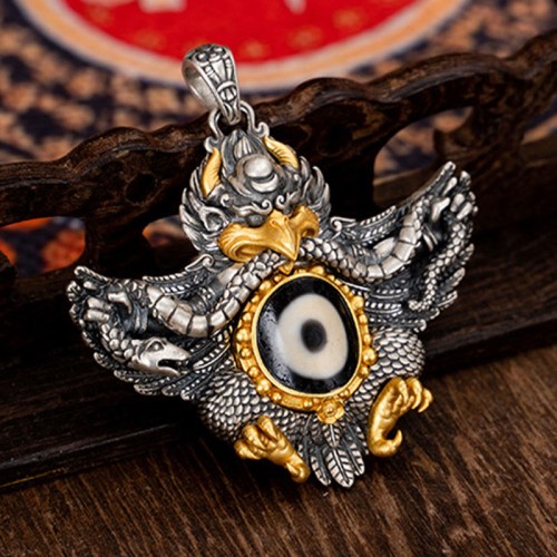 925 Silver Tibet Garuda Dzi Bead Protection Necklace 925 Silver Tibet Garuda Dzi Bead Protection Necklace