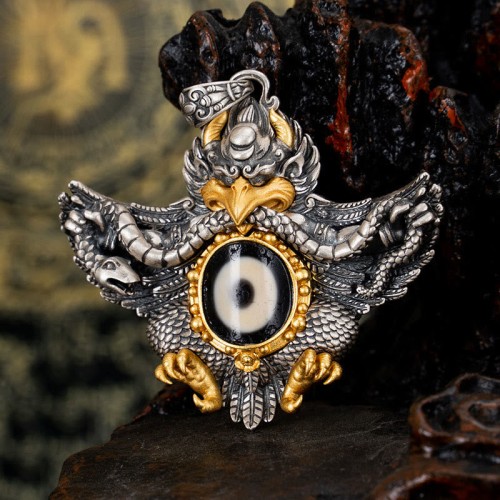 925 Silver Tibet Garuda Dzi Bead Protection Necklace 925 Silver Tibet Garuda Dzi Bead Protection Necklace
