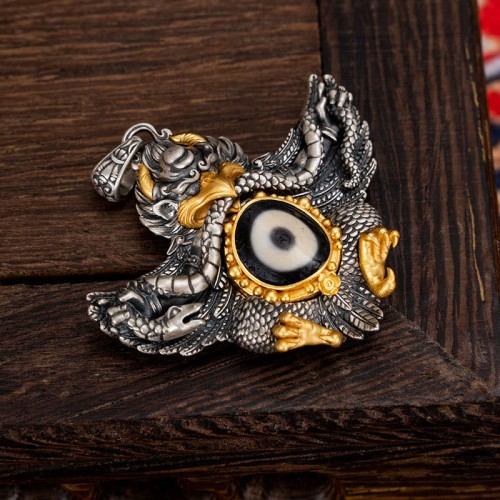 925 Silver Tibet Garuda Dzi Bead Protection Necklace 925 Silver Tibet Garuda Dzi Bead Protection Necklace