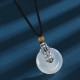 White Agate Sterling Silver Pi Xiu Six True Words Necklace Pendant