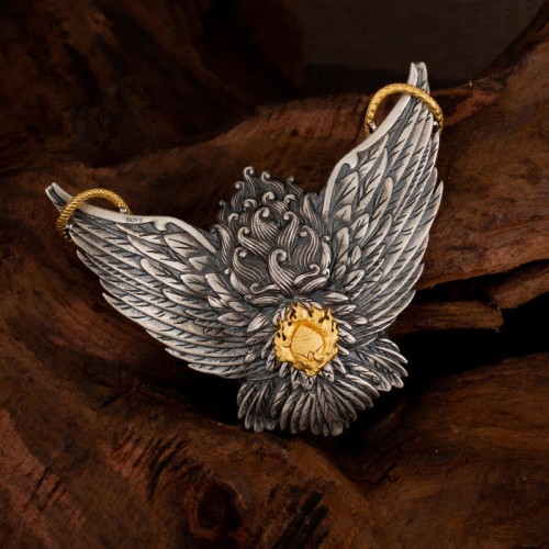 Sterling Silver Tibetan Garuda Wisdom Necklace Pendant