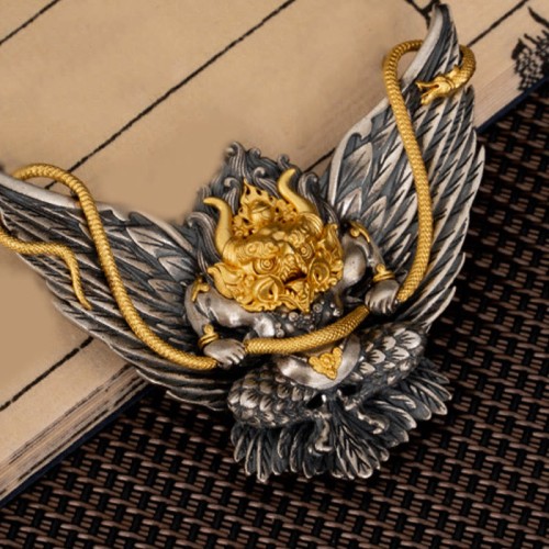 Sterling Silver Tibetan Garuda Wisdom Necklace Pendant
