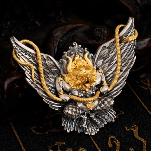 Sterling Silver Tibetan Garuda Wisdom Necklace Pendant