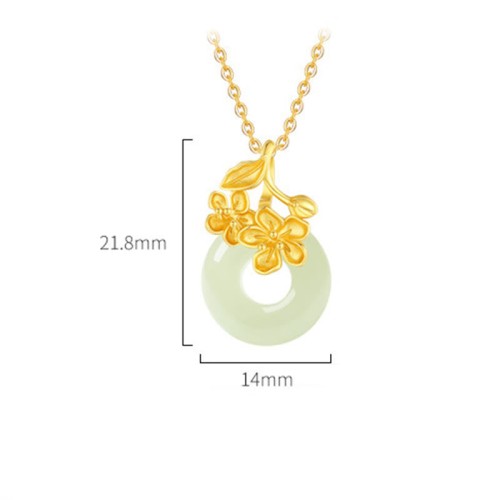 Hetian Jade Sterling Silver Peach Blossom Pendant Necklace