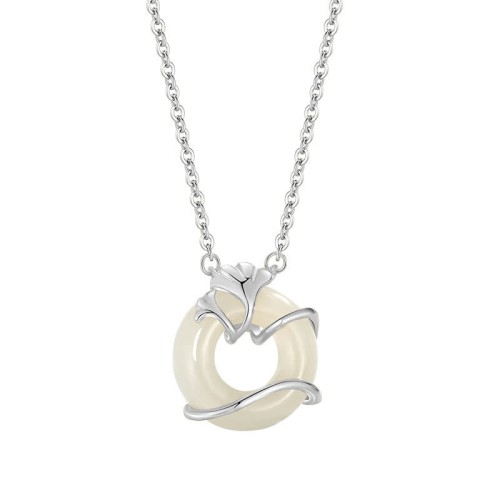 Hetian Jade Ginkgo Leaf Peace Necklace Pendant