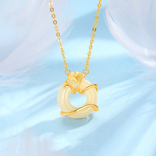 Hetian Jade Ginkgo Leaf Peace Necklace Pendant