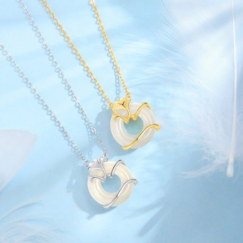Hetian Jade Ginkgo Leaf Peace Necklace Pendant