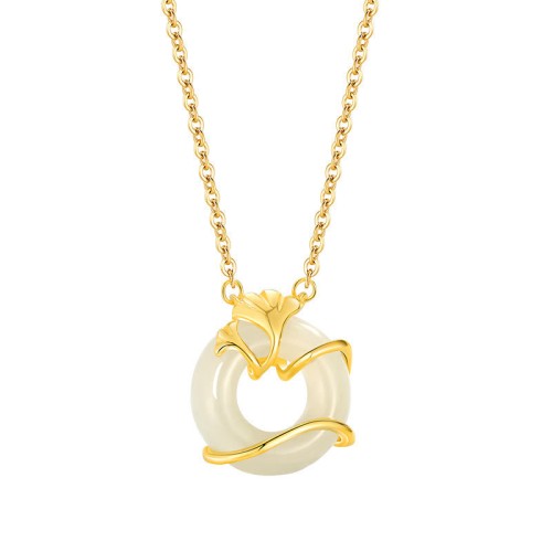 Hetian Jade Ginkgo Leaf Peace Necklace Pendant