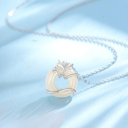 Hetian Jade Ginkgo Leaf Peace Necklace Pendant