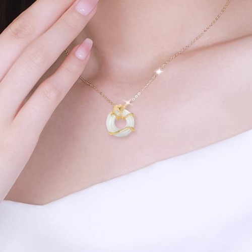 Hetian Jade Ginkgo Leaf Peace Necklace Pendant