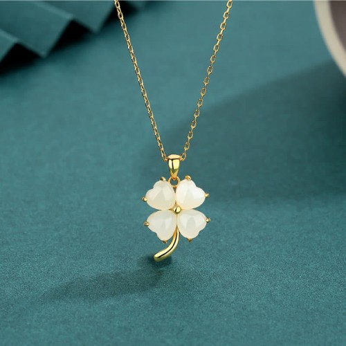 Hetian Jade Four Leaf Clover Necklace Pendant