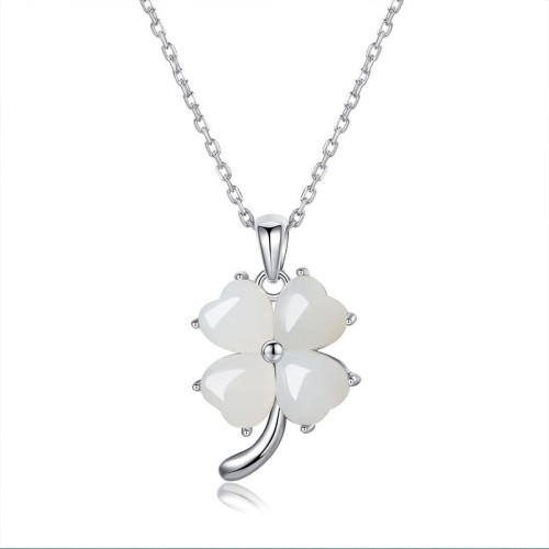 Hetian Jade Four Leaf Clover Necklace Pendant