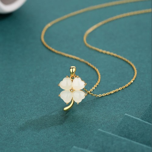 Hetian Jade Four Leaf Clover Necklace Pendant