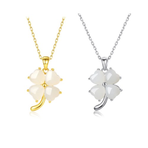 Hetian Jade Four Leaf Clover Necklace Pendant