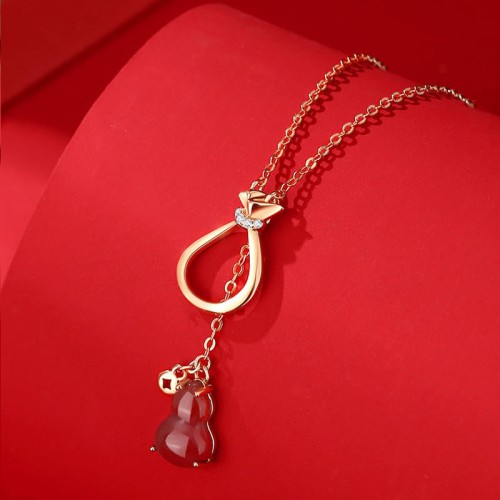 Red Agate Chalcedony Sterling Silver Gourd Necklace Pendant
