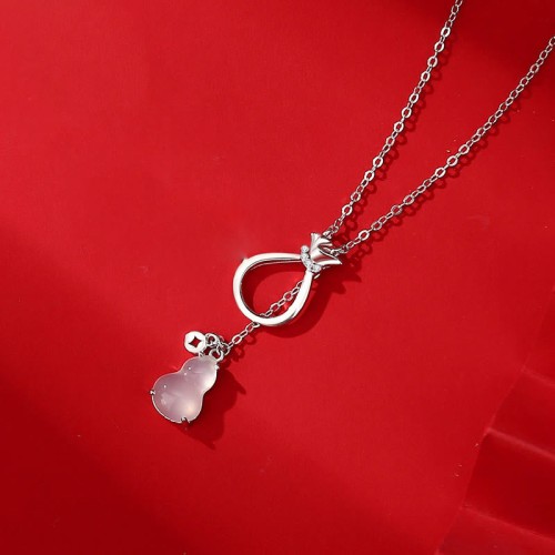 Red Agate Chalcedony Sterling Silver Gourd Necklace Pendant