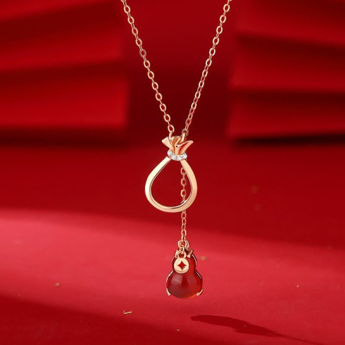 Red Agate Chalcedony Sterling Silver Gourd Necklace Pendant