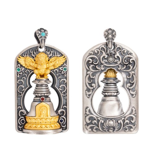 925 Silver Tibetan Garuda Vajra Bell Protection Necklace 925 Silver Tibetan Garuda Vajra Bell Protection Necklace