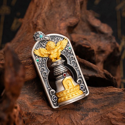 925 Silver Tibetan Garuda Vajra Bell Protection Necklace 925 Silver Tibetan Garuda Vajra Bell Protection Necklace