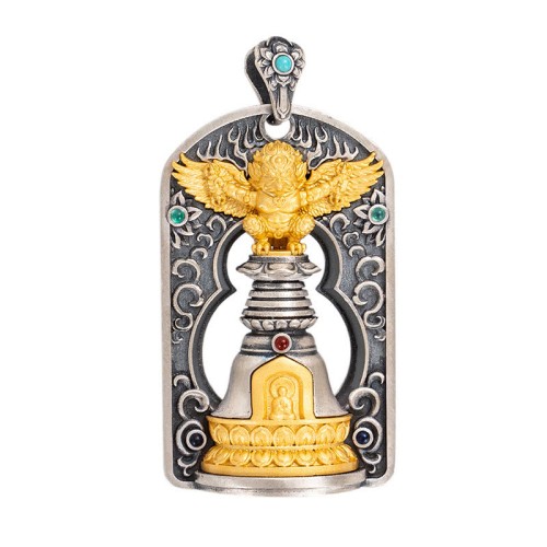 925 Silver Tibetan Garuda Vajra Bell Protection Necklace 925 Silver Tibetan Garuda Vajra Bell Protection Necklace