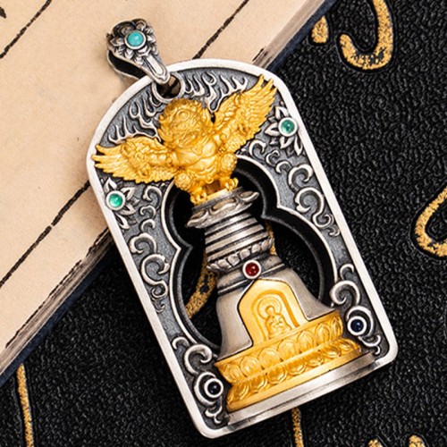 925 Silver Tibetan Garuda Vajra Bell Protection Necklace 925 Silver Tibetan Garuda Vajra Bell Protection Necklace