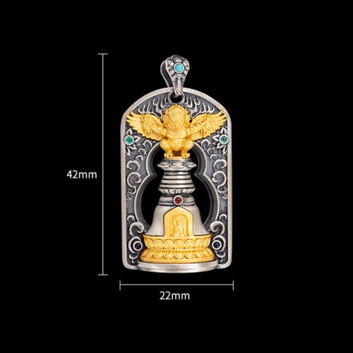 925 Silver Tibetan Garuda Vajra Bell Protection Necklace 925 Silver Tibetan Garuda Vajra Bell Protection Necklace