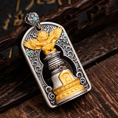 925 Silver Tibetan Garuda Vajra Bell Protection Necklace 925 Silver Tibetan Garuda Vajra Bell Protection Necklace