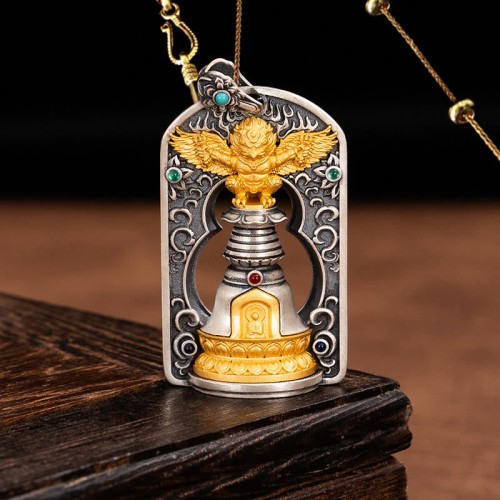 925 Silver Tibetan Garuda Vajra Bell Protection Necklace 925 Silver Tibetan Garuda Vajra Bell Protection Necklace