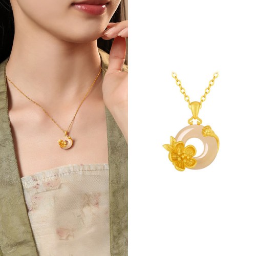 Chalcedony 925 Silver Peace Buckle Flowers Necklace Chalcedony 925 Silver Peace Buckle Flowers Necklace