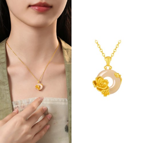 Chalcedony 925 Silver Peace Buckle Flowers Necklace Chalcedony 925 Silver Peace Buckle Flowers Necklace
