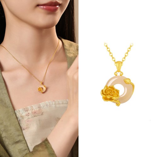 Chalcedony 925 Silver Peace Buckle Flowers Necklace Chalcedony 925 Silver Peace Buckle Flowers Necklace