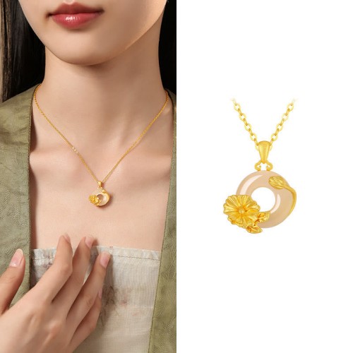 Chalcedony 925 Silver Peace Buckle Flowers Necklace Chalcedony 925 Silver Peace Buckle Flowers Necklace