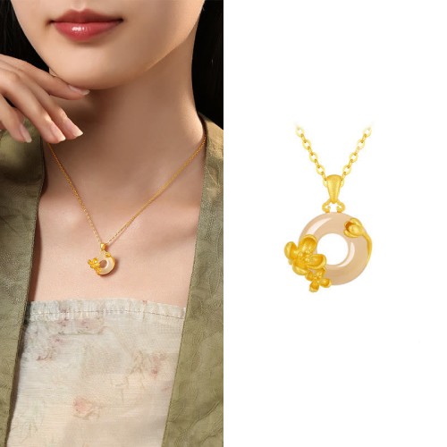 Chalcedony 925 Silver Peace Buckle Flowers Necklace Chalcedony 925 Silver Peace Buckle Flowers Necklace
