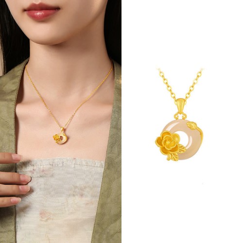Chalcedony 925 Silver Peace Buckle Flowers Necklace Chalcedony 925 Silver Peace Buckle Flowers Necklace